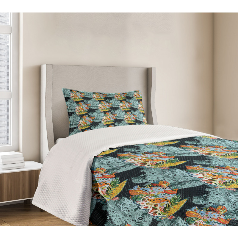 Oriental Style Motifs Bedspread Set