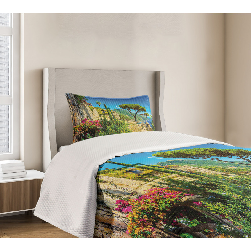 Village Trees Blossoms Bedspread Set