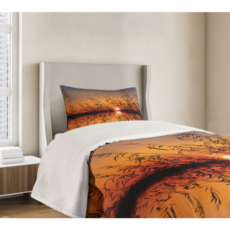 Lake Sunset Photo Scene Bedspread Set