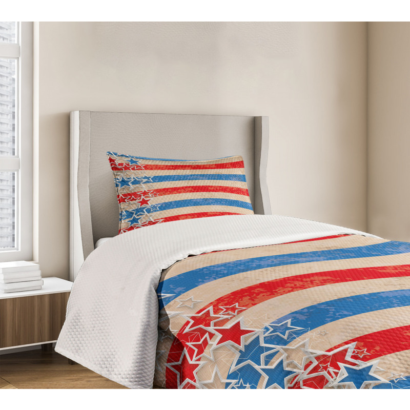 Patriotic Grunge Look Bedspread Set