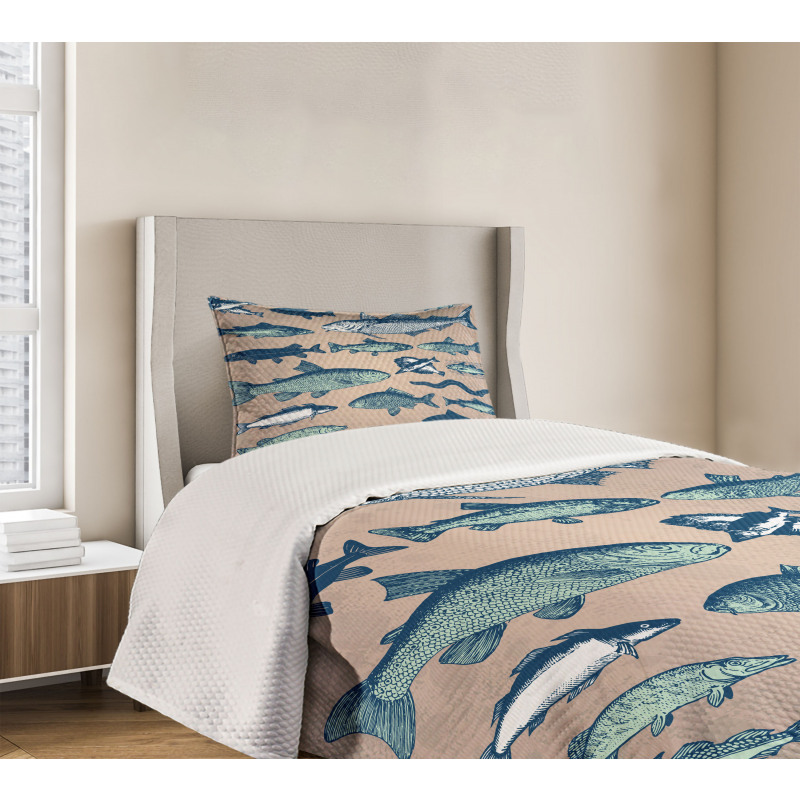 Vintage Seafood Composition Bedspread Set