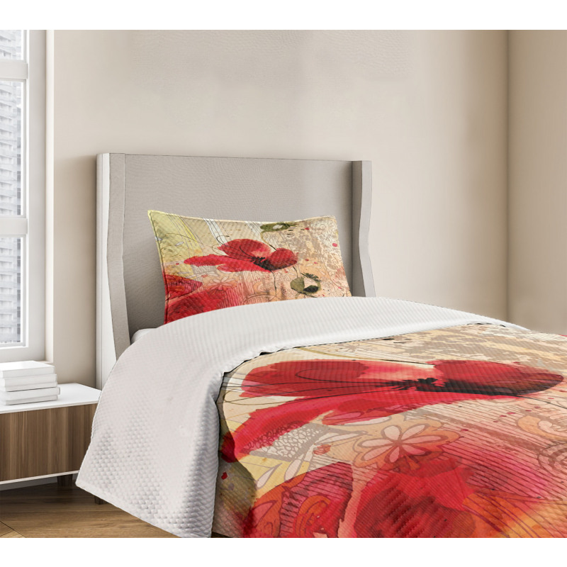Retro Floral Design Bedspread Set