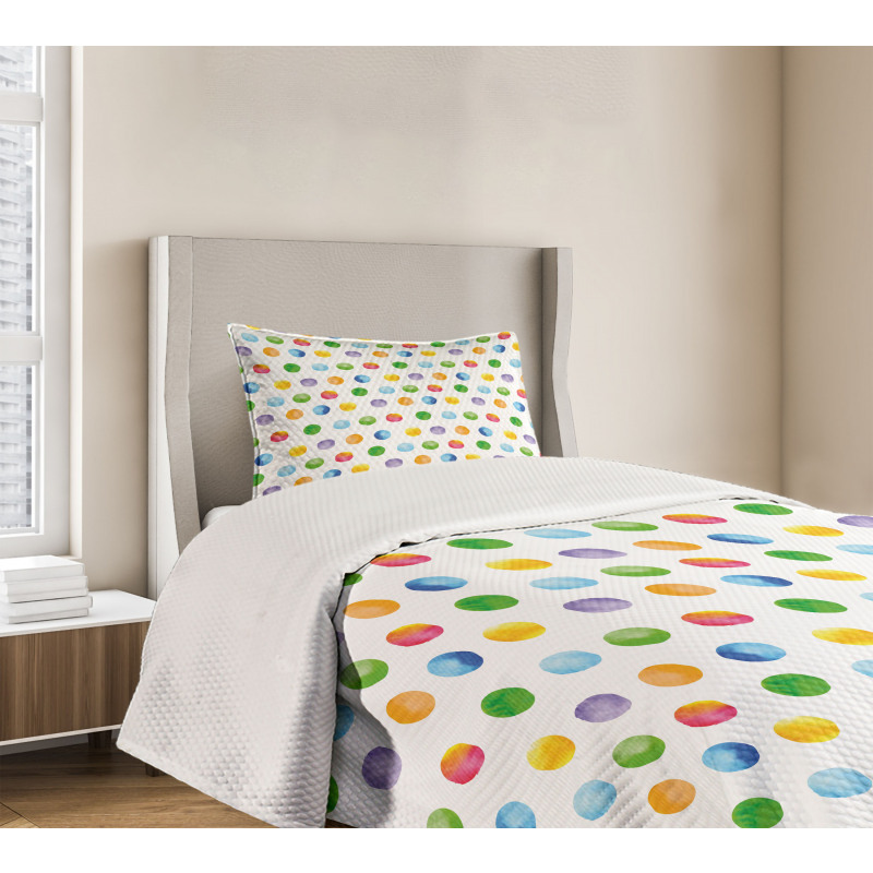 Colored Big Polka Dots Bedspread Set