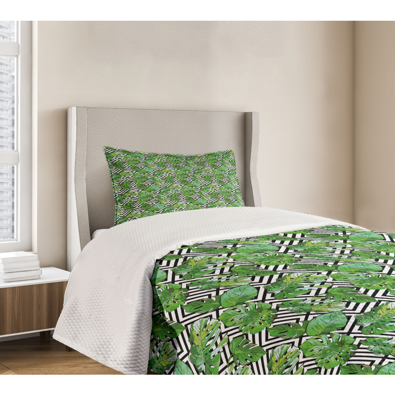 Macro Palm Tree Leaves Bedspread Set