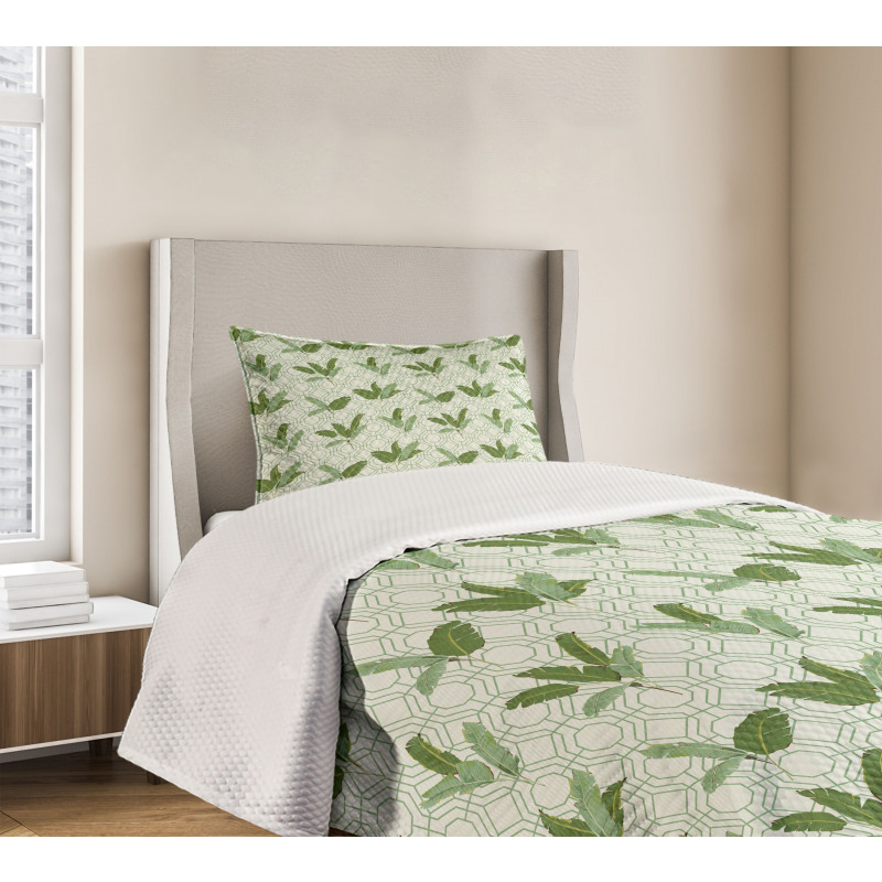 Palm Leaves Geometric Bedspread Set