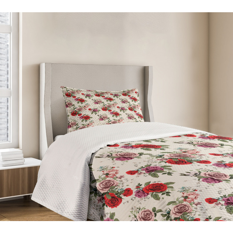 Romantic Flowers Leaves Bedspread Set