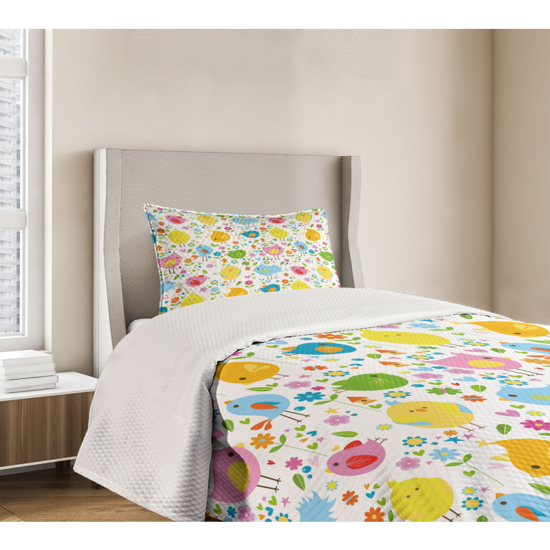 Colorful Birds and Flowers Bedspread Set