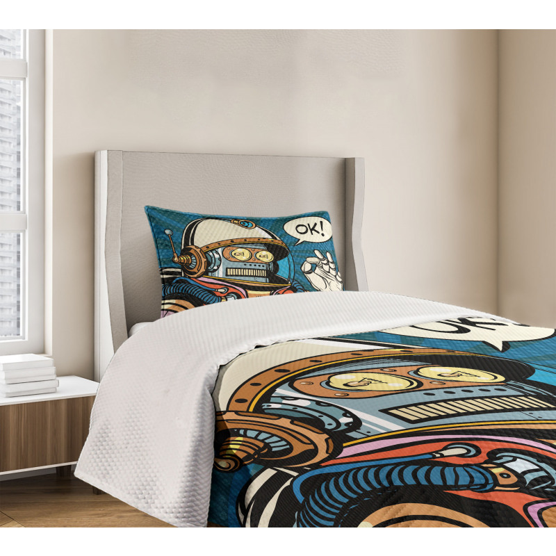 Futuristic Comics Robot Bedspread Set