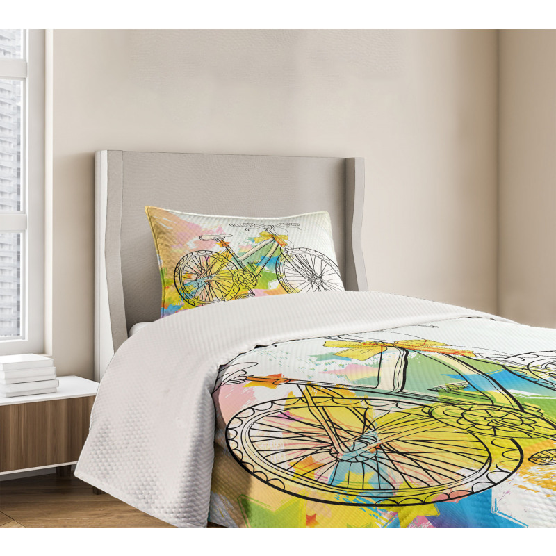 Abtract Colorful Bike Bedspread Set