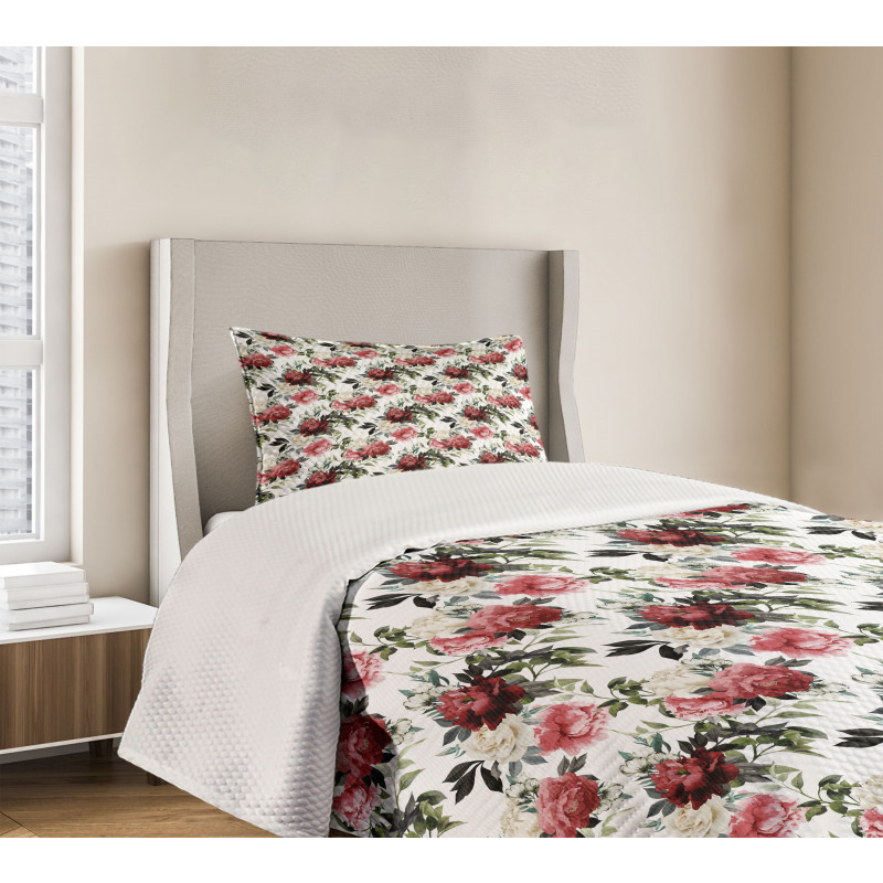 Flower Roses Buds Bedspread Set