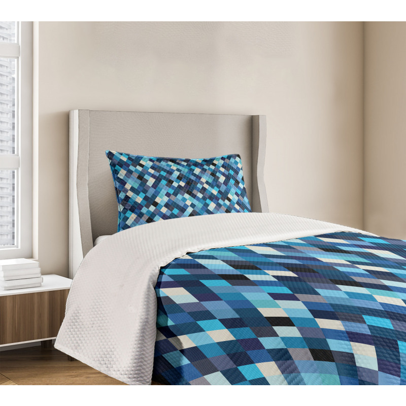 Blue Toned Hexagons Bedspread Set
