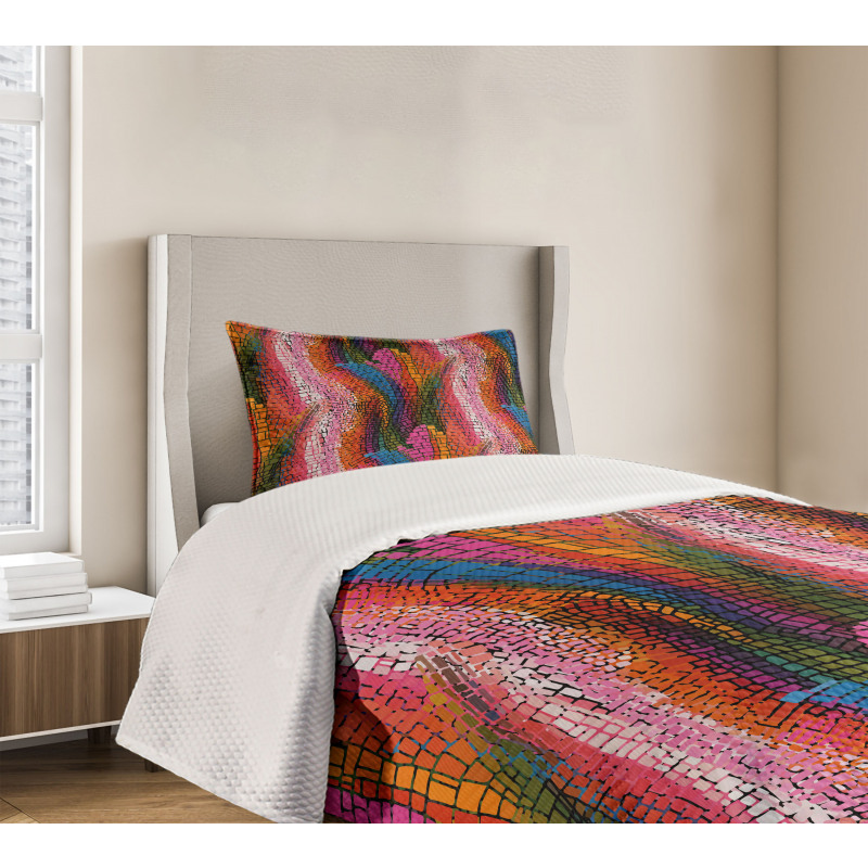 Colorful Wavy Mosaic Bedspread Set