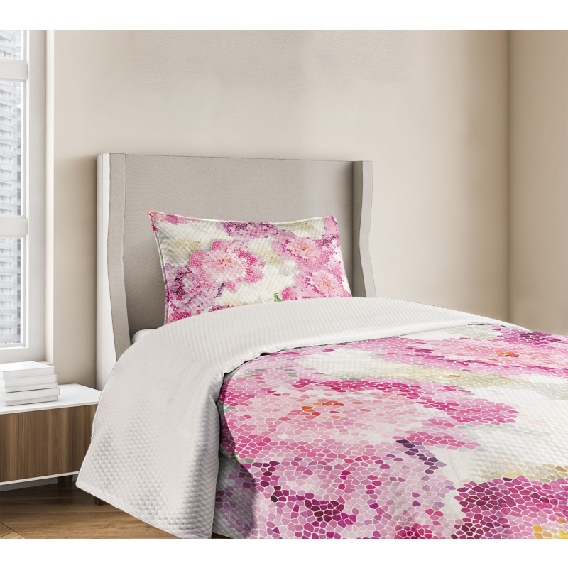 Mosaic Peony Flowers Art Bedspread Set