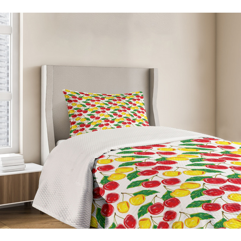 Graphic Colored Cherries Bedspread Set