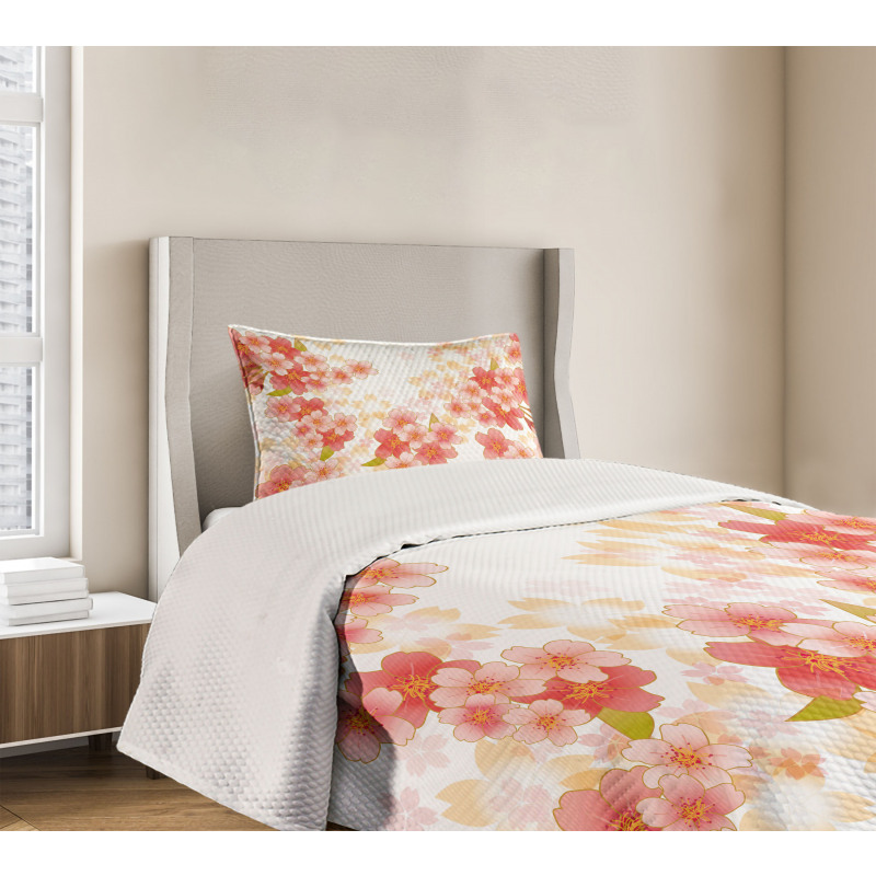 Vibrant Sakura Flowers Bedspread Set