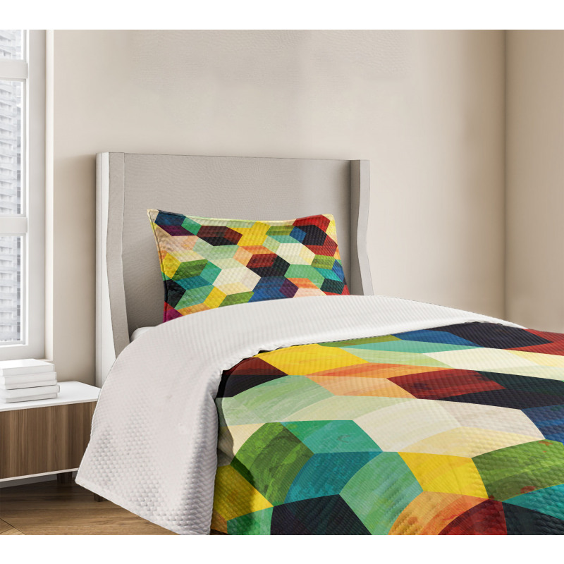 Rhombus Pattern Grunge Bedspread Set