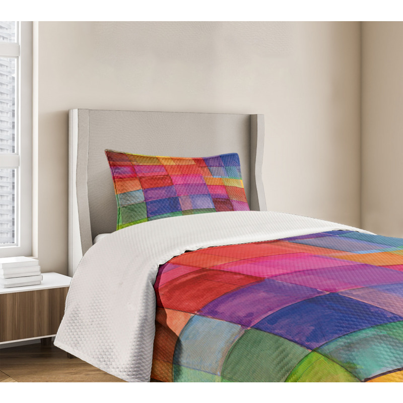 Rainbow Colors Squares Bedspread Set