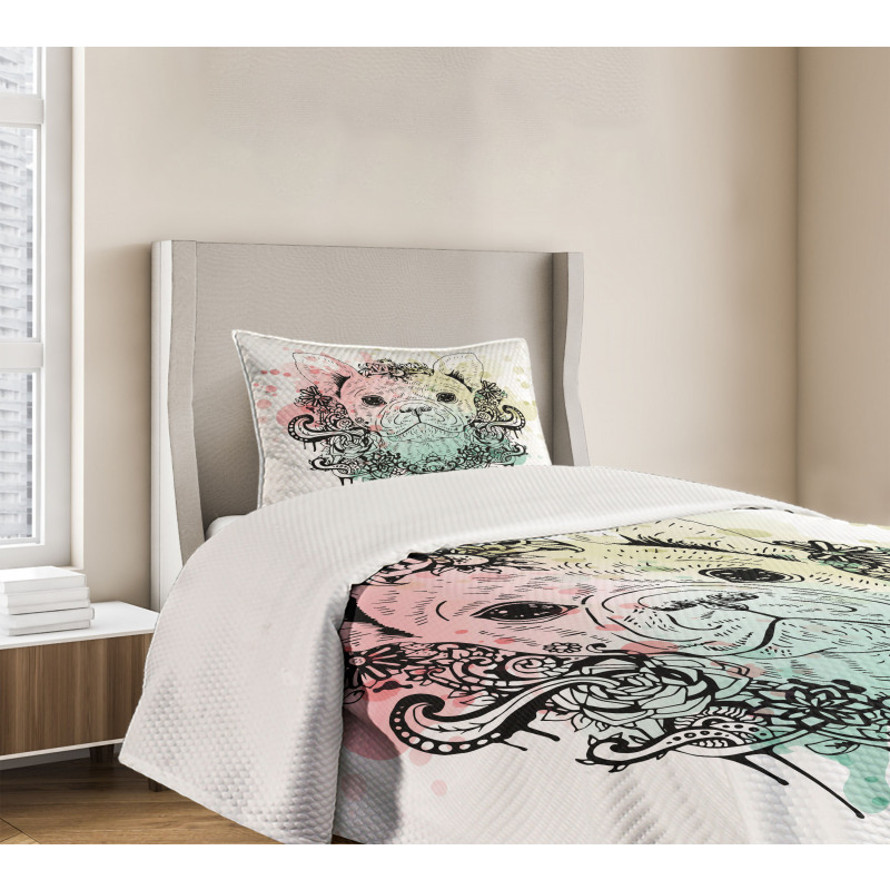 French Bulldog Flowers Bedspread Set