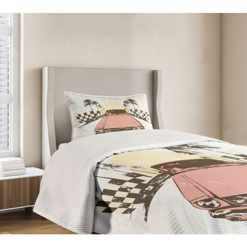 Retro Auto Sport Palms Bedspread Set