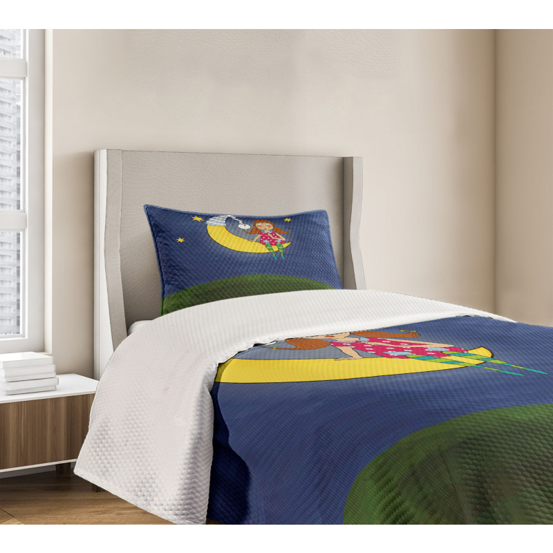 Girl on Moon Words Artwork Bedspread Set