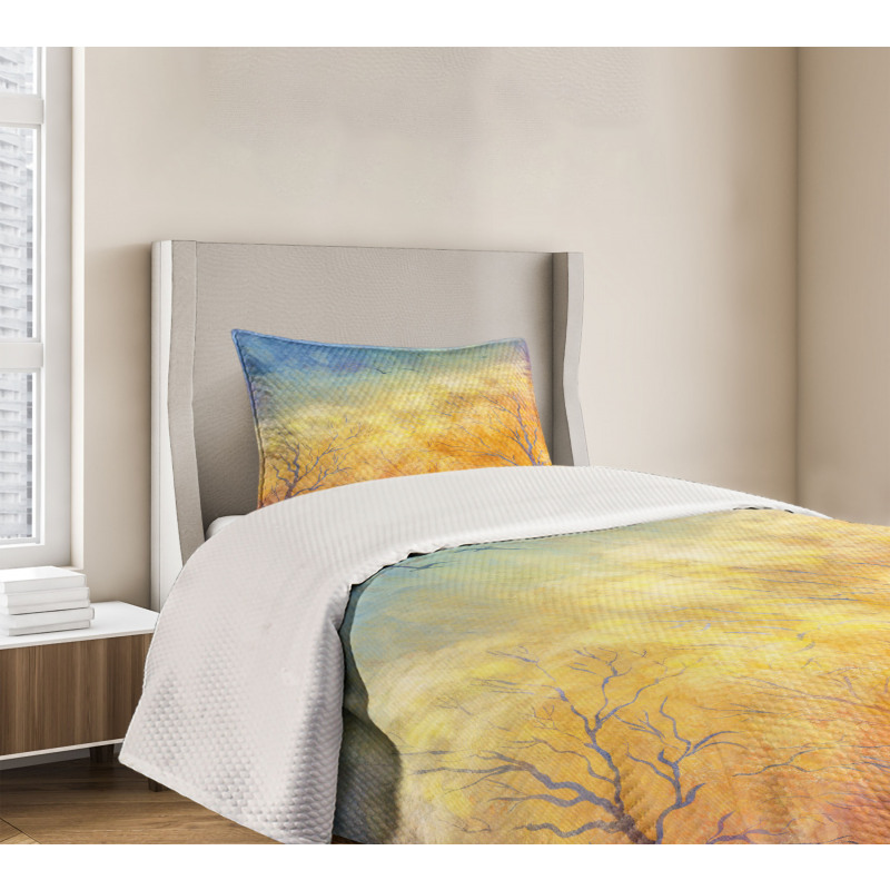 Autumn Trees Gulls Sky Bedspread Set