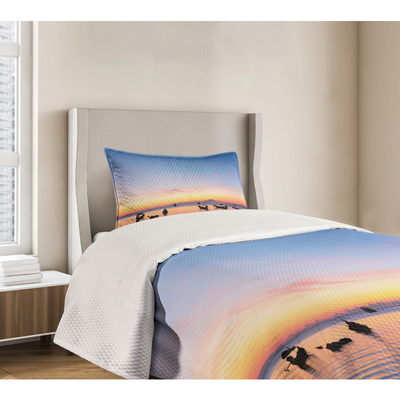 Sunset on Sea Ships Bedspread Set