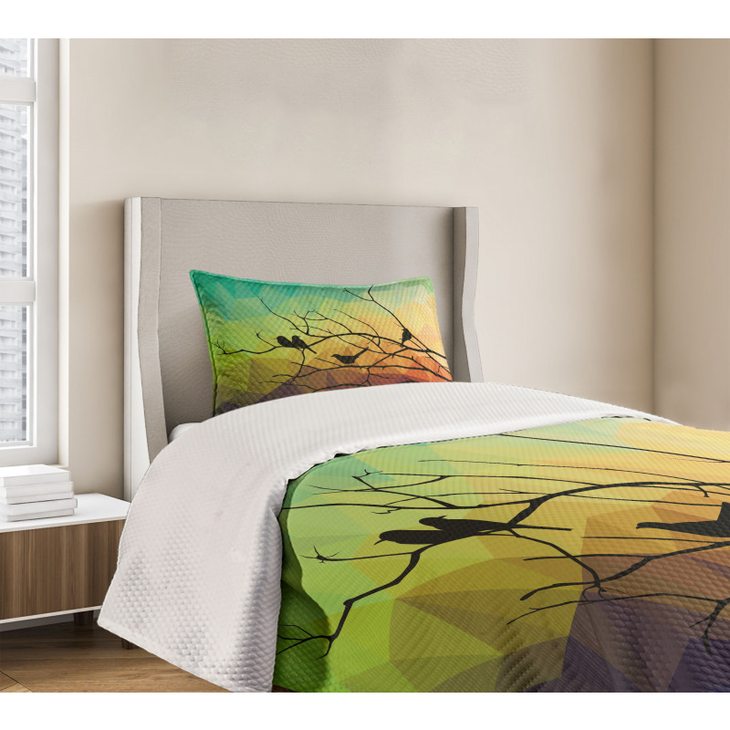 Abstract Bird and Branch Bedspread Set