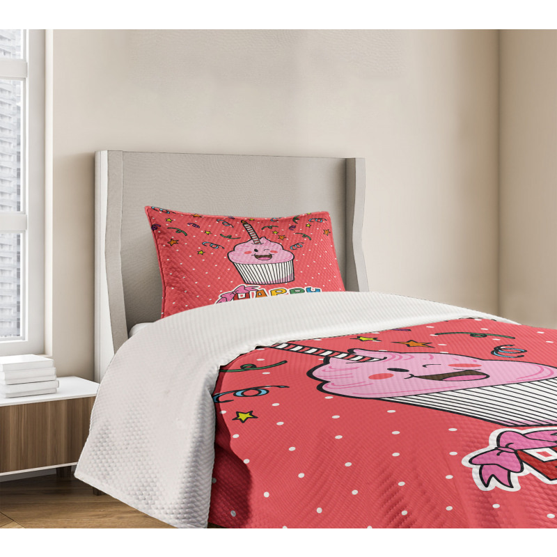 Pink Cupcake Bow Bedspread Set