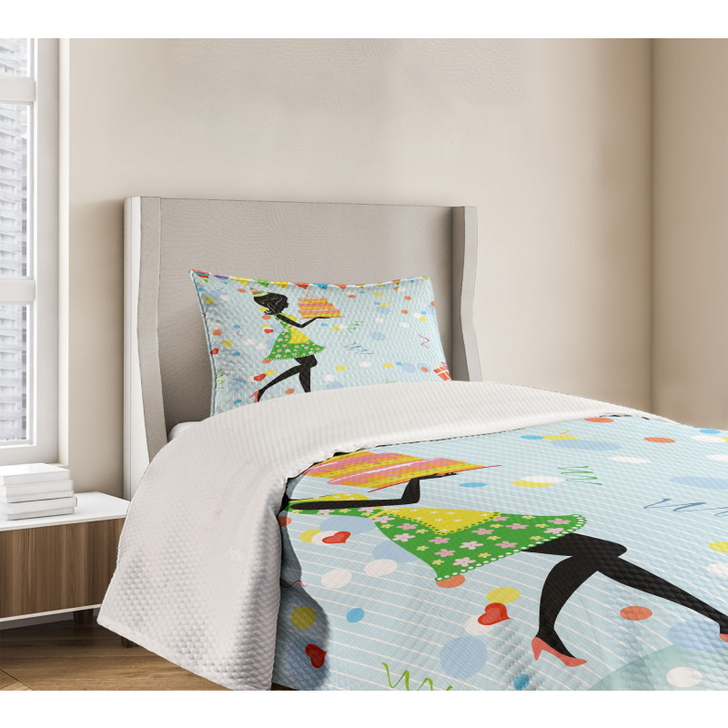 Mother with Cake Cartoon Bedspread Set