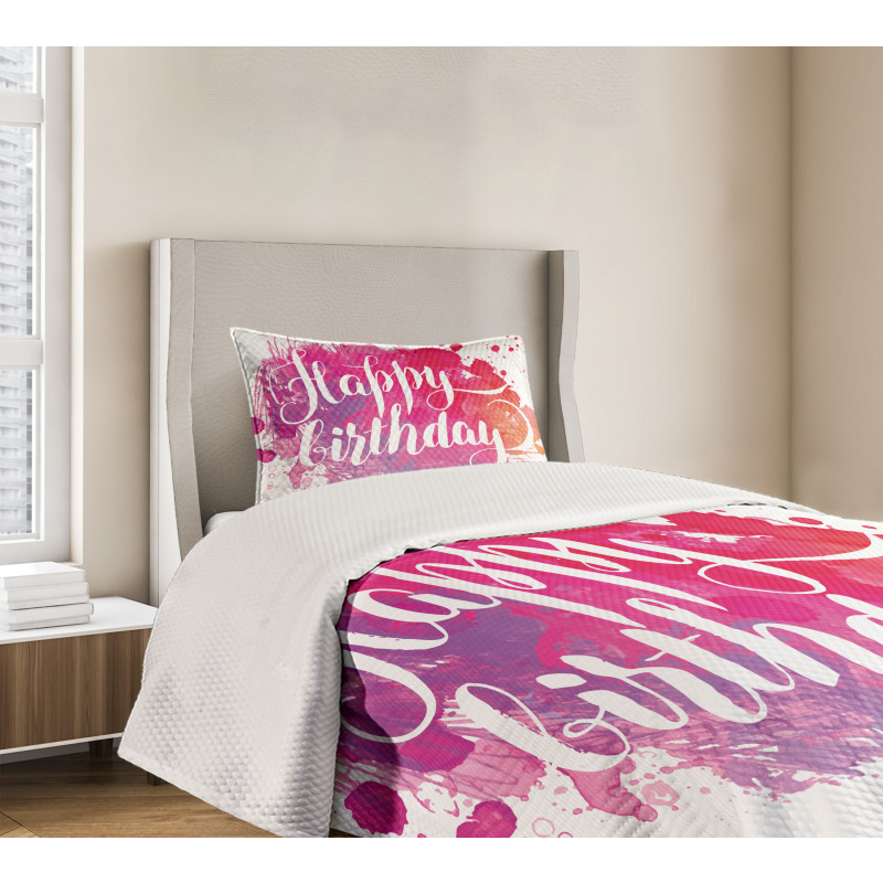 Watercolor Birthday Text Bedspread Set