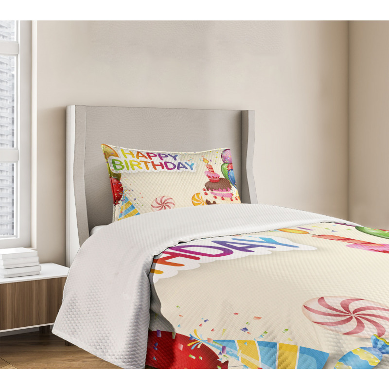 Colorful Party Elements Bedspread Set