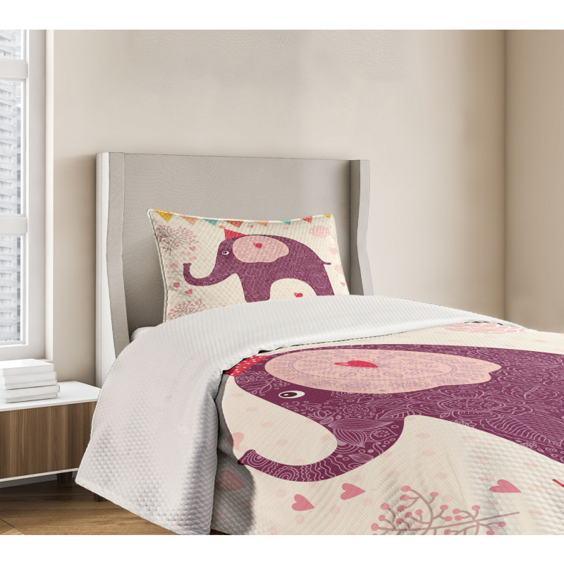 Purple Art Elephant Bedspread Set