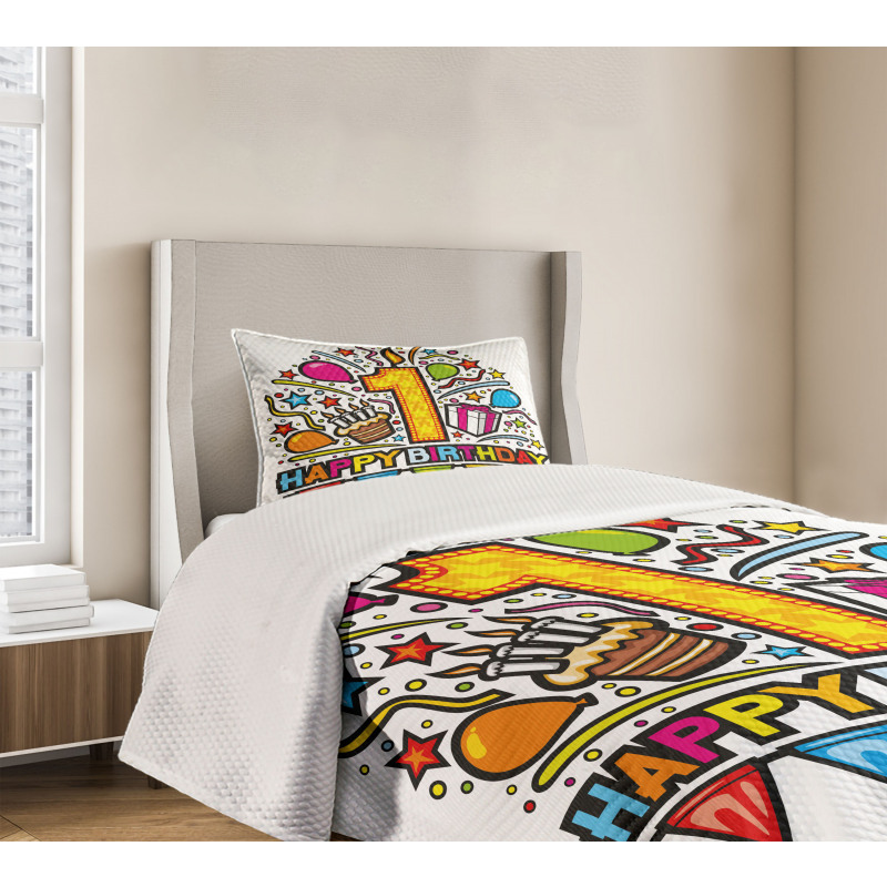 Pop Art Style Party Bedspread Set