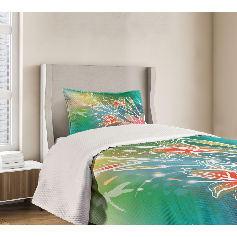 Digital Lilacs Dragonfly Bedspread Set