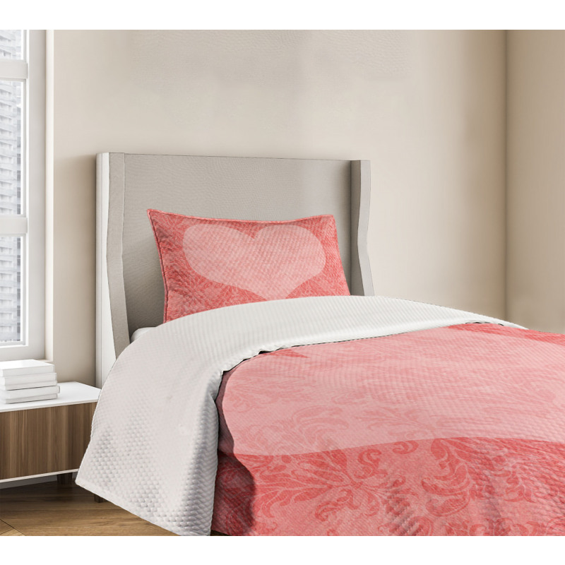 Pink Heart Damask Bedspread Set