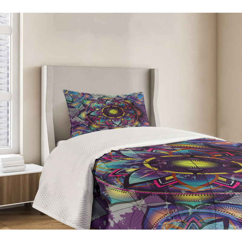 Grunge Futuristic Mandala Bedspread Set