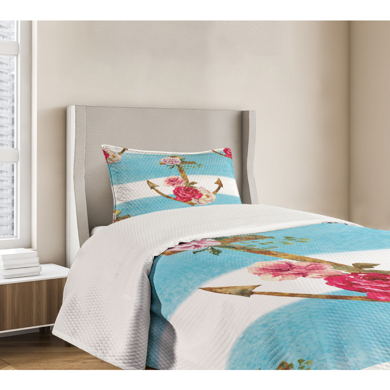 Anchors and Roses Bedspread Set