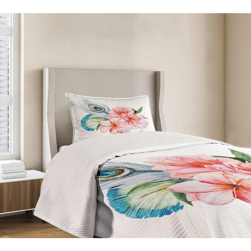 Peony and Peacock Bedspread Set