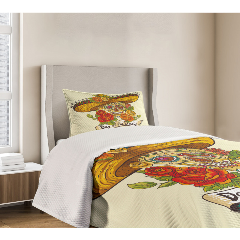 Skull in Sombrero Bedspread Set