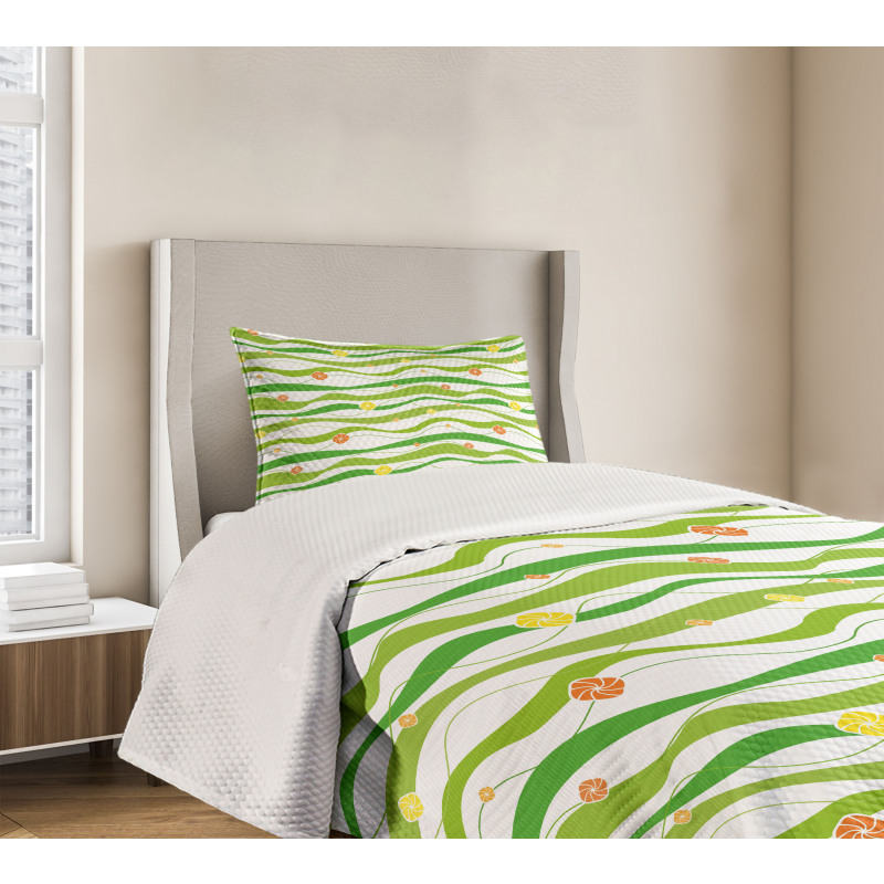 Colorful Wavy Bands Bedspread Set