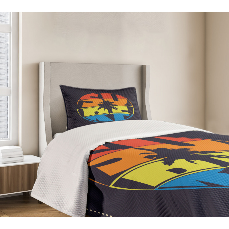 Surf Rainbow Colors Palm Bedspread Set