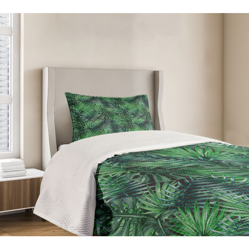 Watercolored Forest Leaves Bedspread Set