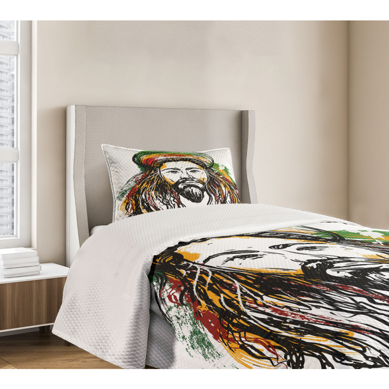 Rasta Man Sketch Portrait Bedspread Set