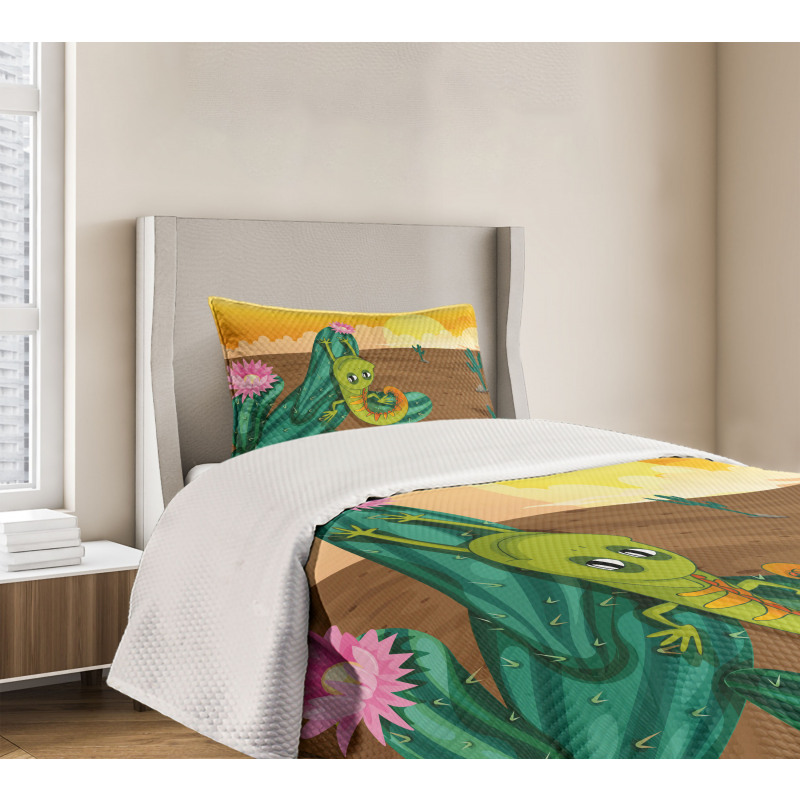 Cartoon Desert Landscape Bedspread Set