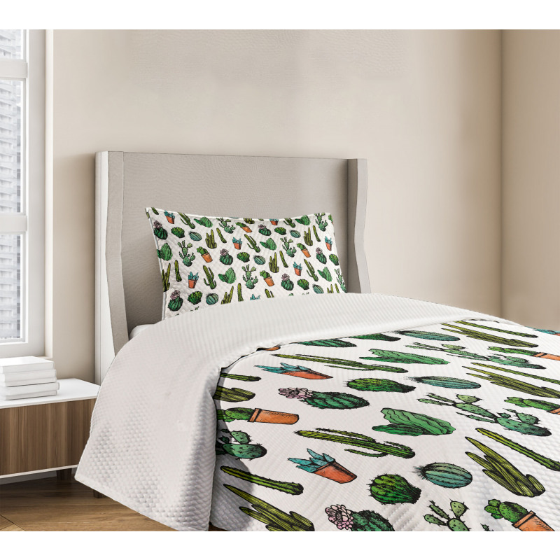 Spiked Cacti Pots Art Bedspread Set