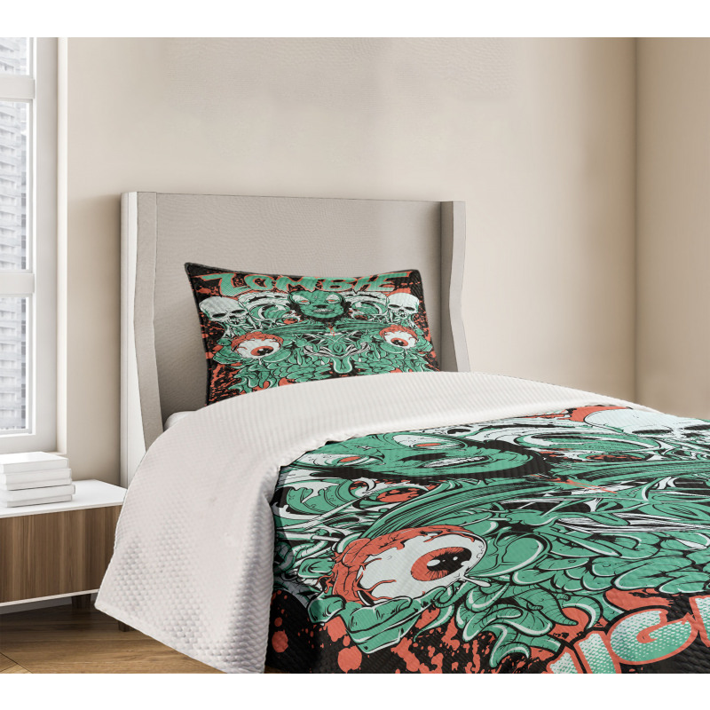 Retro Skulls Ghost Bedspread Set