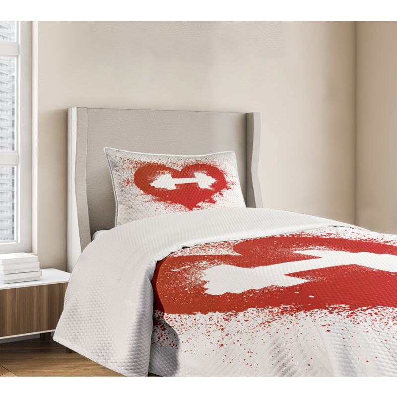 Red Heart Dumbbell Art Bedspread Set