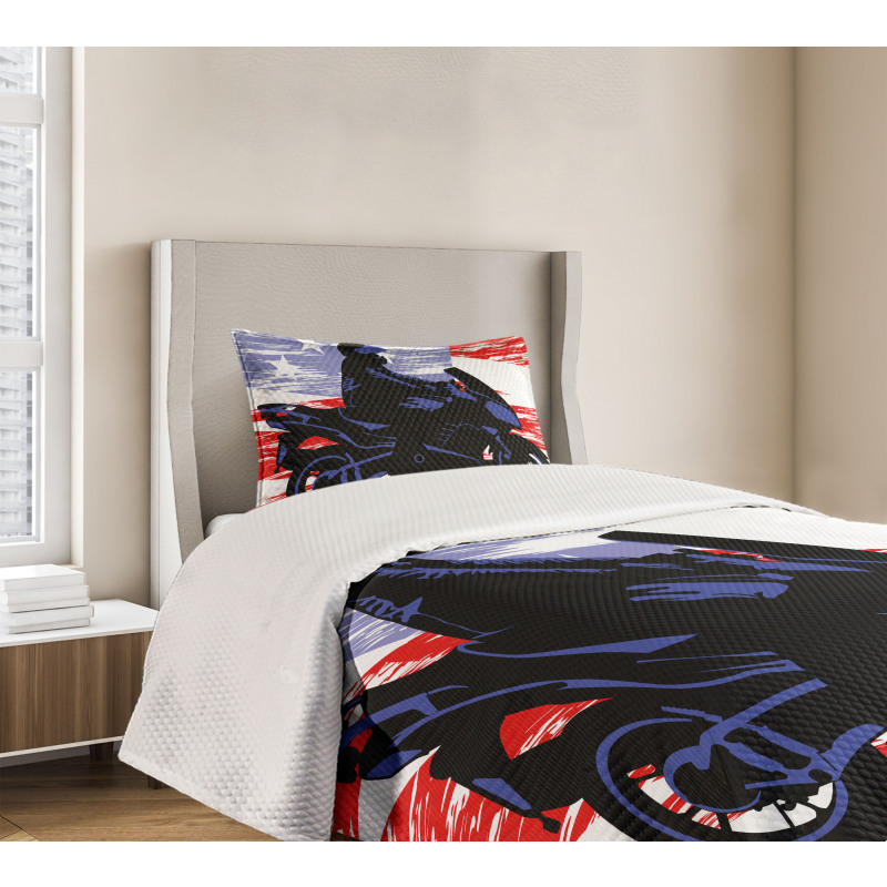 Man on Motorcycle Bedspread Set