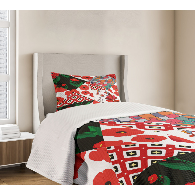 Slavic Patchwork Poppy Bedspread Set