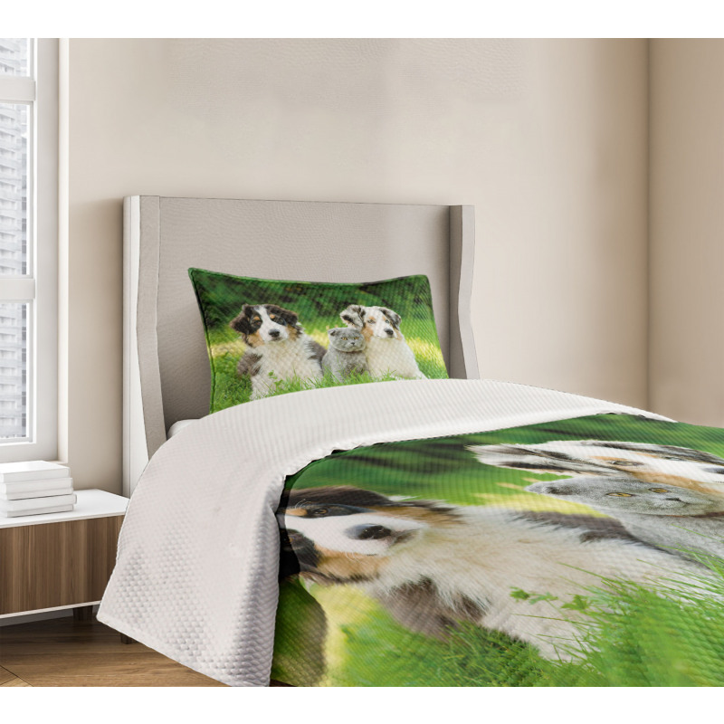 Puppy Family in Garden Bedspread Set